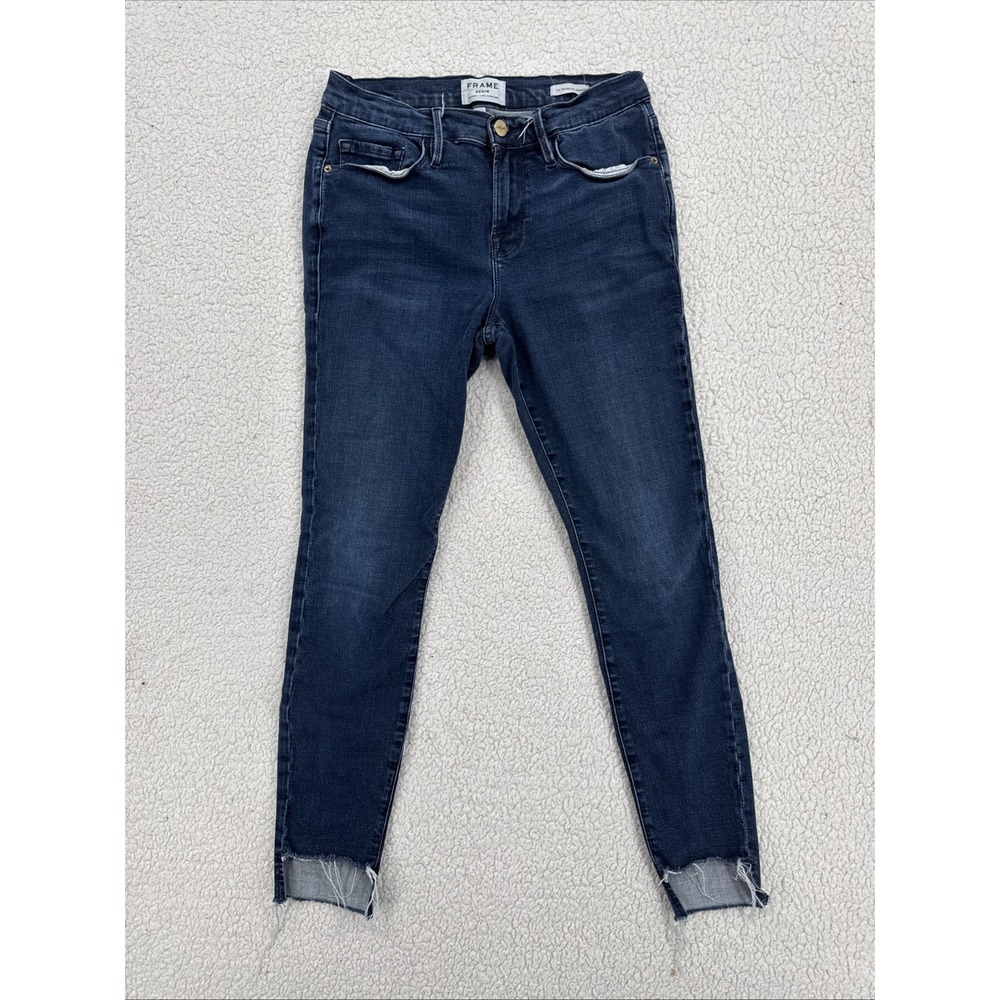 Frame Le Skinny De Jeanne Jeans Women Size 29 Blue Crop Distressed Raw Hem